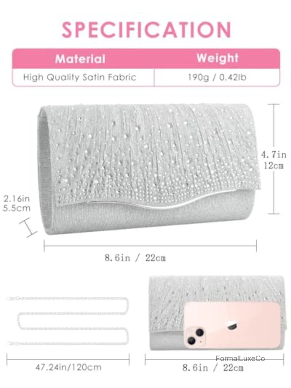 Formal Evening Clutch Satin Shoulder Envelope Party Handbag Wedding Prom Purse